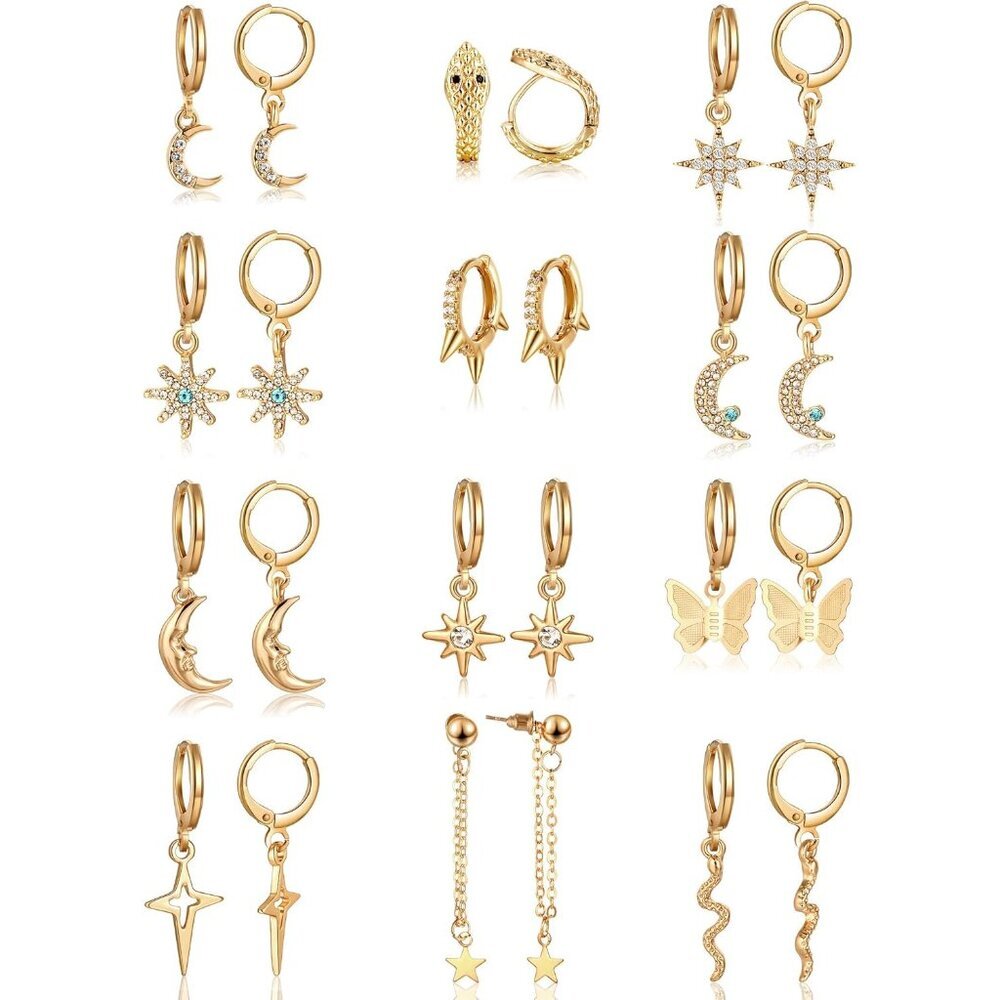 12 Pairs Dangle Hoop Earrings Aesthetic Huggie Earrings with Charms Small Drop P